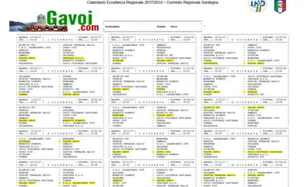 Calendario Eccellenza 20172018 Taloro Gavoi