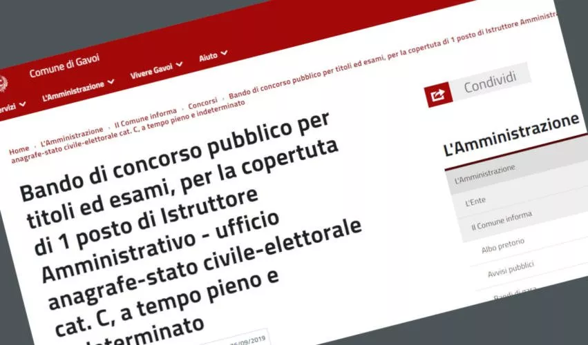 Bando di concorso pubblico 1 posto di Istruttore Amministrativo – ufficio anagrafe-stato civile-elettorale cat. C, a tempo pieno e indeterminato