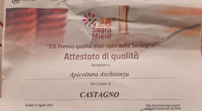 Attestato ASCHISORJU DI GAVOI MIGLIOR MIELE TIPICO DELLA SARDEGNA