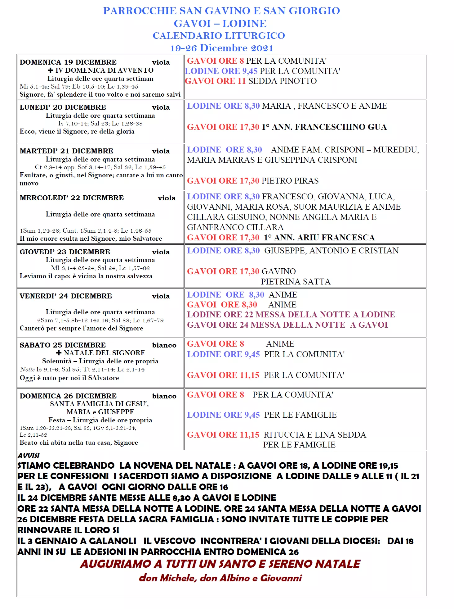 SAN GAVINO GAVOI CELEBRAZIONI NOVENA CALENDARIO LITURGICO