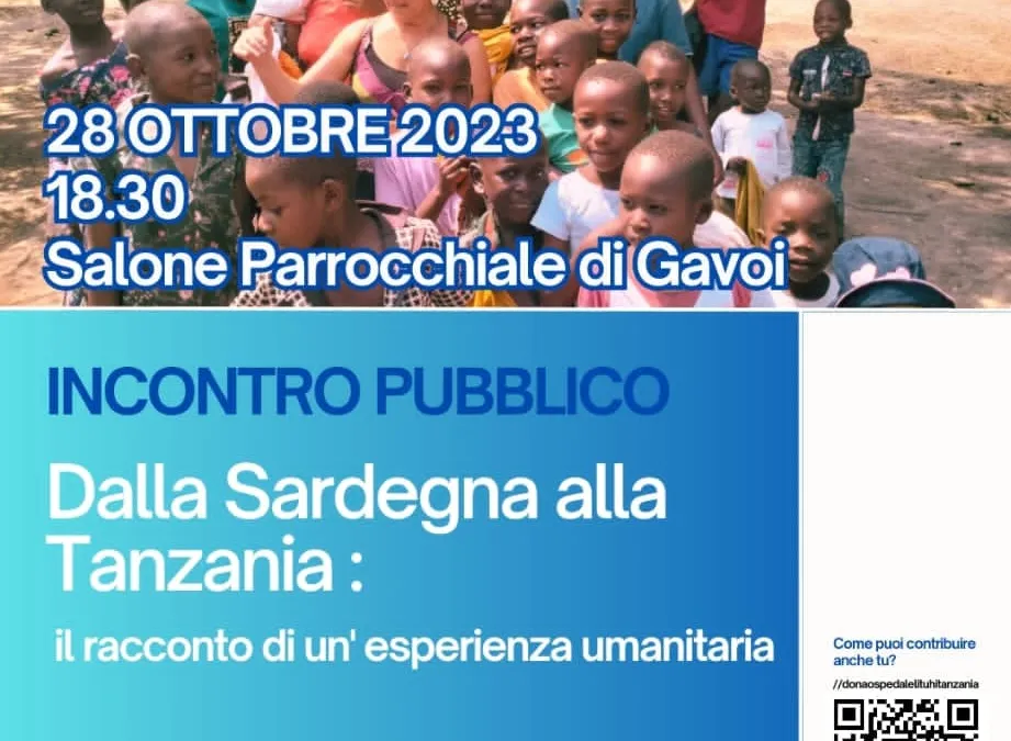 INCONTRO PUBBLICO “DALLA SARDEGNA ALLA TANZANIA” RACCONTO DI UNA ESPERIENZA UMANITARIA